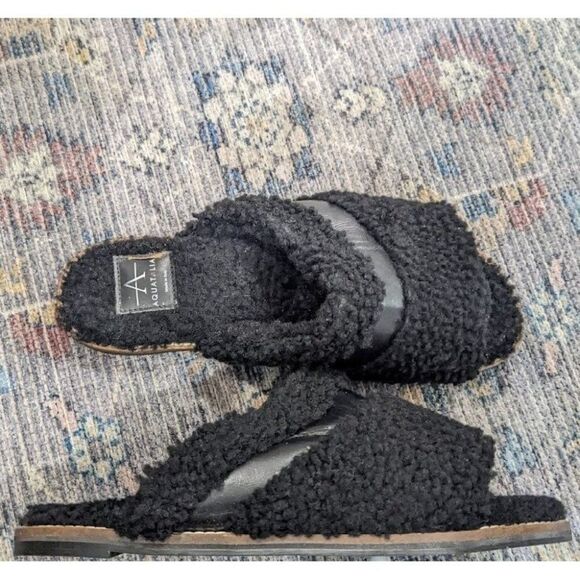 New Aquatalia | Women's Alina Shearling & Leather Slippers In Black - Picture 1 of 7